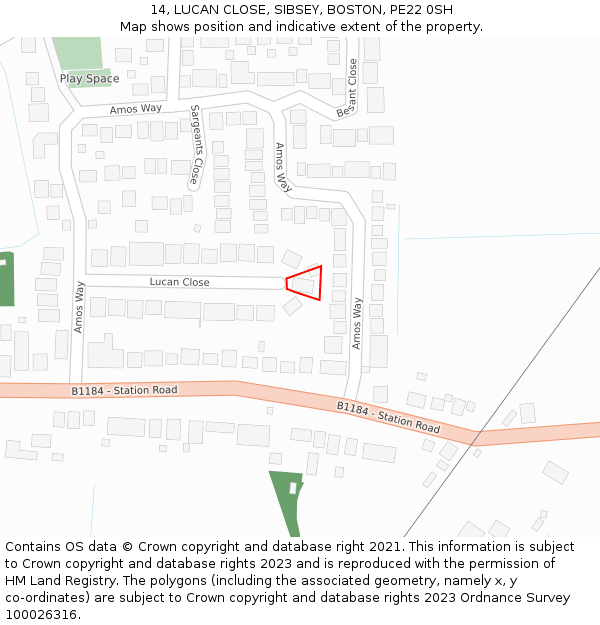 14, LUCAN CLOSE, SIBSEY, BOSTON, PE22 0SH: Location map and indicative extent of plot