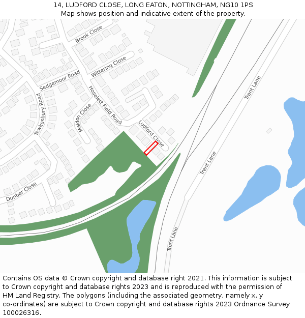 14, LUDFORD CLOSE, LONG EATON, NOTTINGHAM, NG10 1PS: Location map and indicative extent of plot