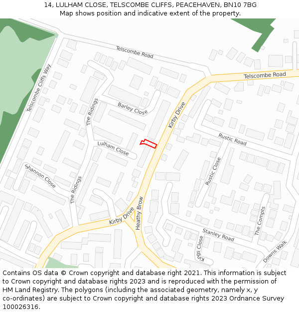 14, LULHAM CLOSE, TELSCOMBE CLIFFS, PEACEHAVEN, BN10 7BG: Location map and indicative extent of plot