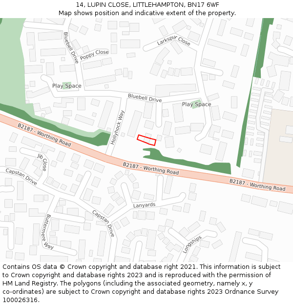 14, LUPIN CLOSE, LITTLEHAMPTON, BN17 6WF: Location map and indicative extent of plot