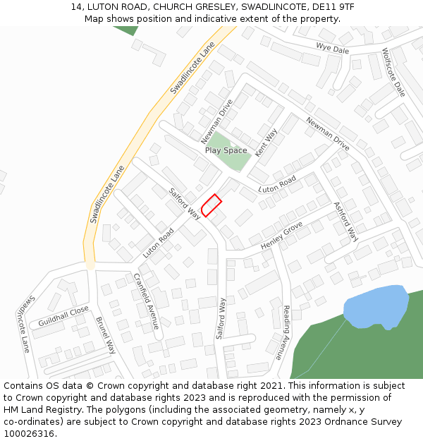 14, LUTON ROAD, CHURCH GRESLEY, SWADLINCOTE, DE11 9TF: Location map and indicative extent of plot