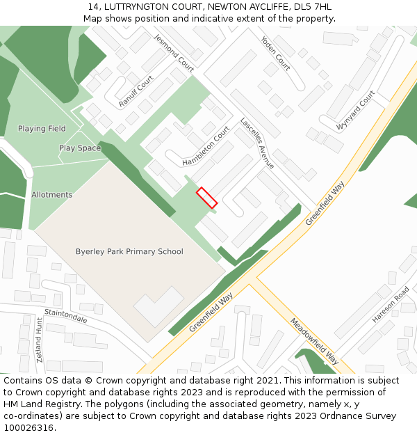 14, LUTTRYNGTON COURT, NEWTON AYCLIFFE, DL5 7HL: Location map and indicative extent of plot