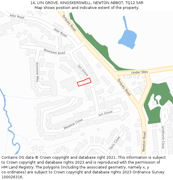 14, LYN GROVE, KINGSKERSWELL, NEWTON ABBOT, TQ12 5AR: Location map and indicative extent of plot