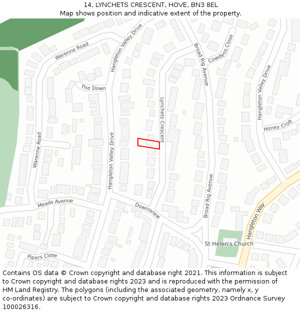 14, LYNCHETS CRESCENT, HOVE, BN3 8EL: Location map and indicative extent of plot