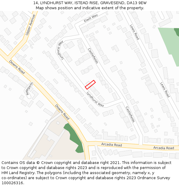 14, LYNDHURST WAY, ISTEAD RISE, GRAVESEND, DA13 9EW: Location map and indicative extent of plot