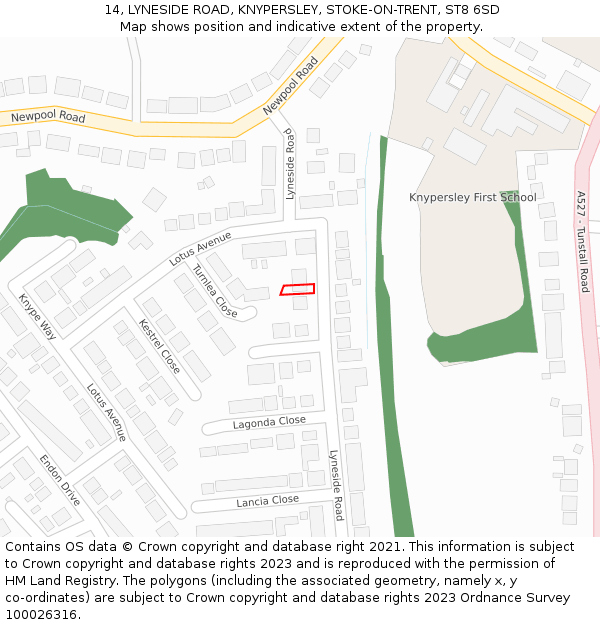 14, LYNESIDE ROAD, KNYPERSLEY, STOKE-ON-TRENT, ST8 6SD: Location map and indicative extent of plot