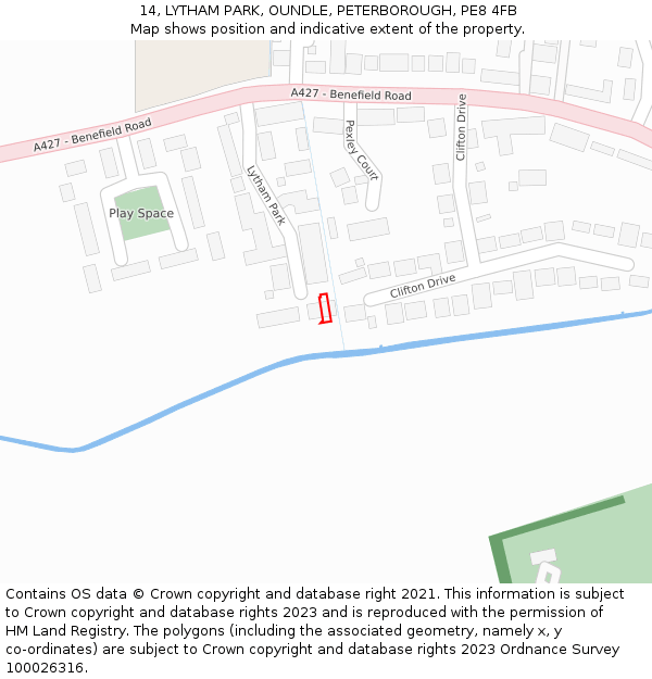 14, LYTHAM PARK, OUNDLE, PETERBOROUGH, PE8 4FB: Location map and indicative extent of plot