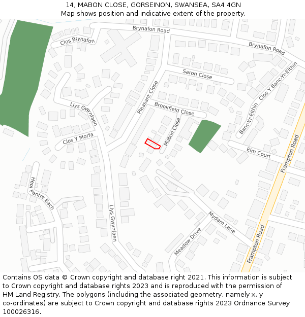 14, MABON CLOSE, GORSEINON, SWANSEA, SA4 4GN: Location map and indicative extent of plot