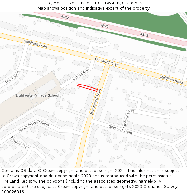 14, MACDONALD ROAD, LIGHTWATER, GU18 5TN: Location map and indicative extent of plot