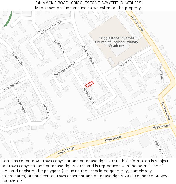 14, MACKIE ROAD, CRIGGLESTONE, WAKEFIELD, WF4 3FS: Location map and indicative extent of plot
