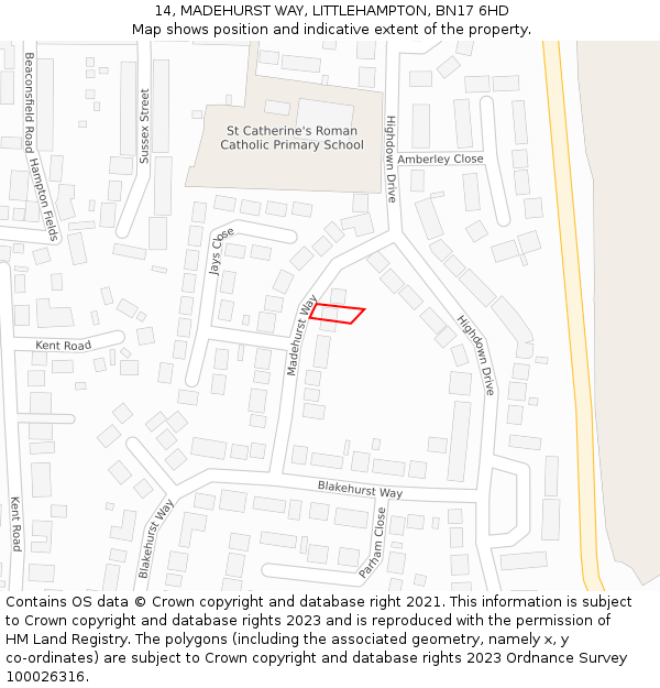 14, MADEHURST WAY, LITTLEHAMPTON, BN17 6HD: Location map and indicative extent of plot