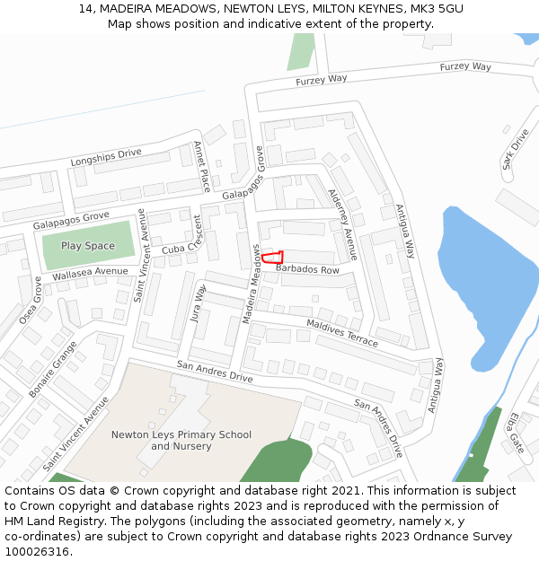 14, MADEIRA MEADOWS, NEWTON LEYS, MILTON KEYNES, MK3 5GU: Location map and indicative extent of plot