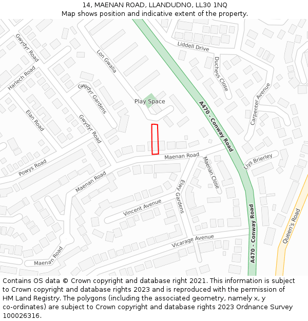 14, MAENAN ROAD, LLANDUDNO, LL30 1NQ: Location map and indicative extent of plot