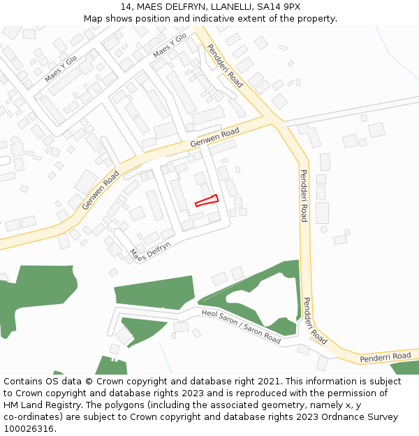 14, MAES DELFRYN, LLANELLI, SA14 9PX: Location map and indicative extent of plot