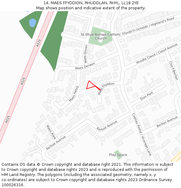 14, MAES FFYDDION, RHUDDLAN, RHYL, LL18 2YE: Location map and indicative extent of plot