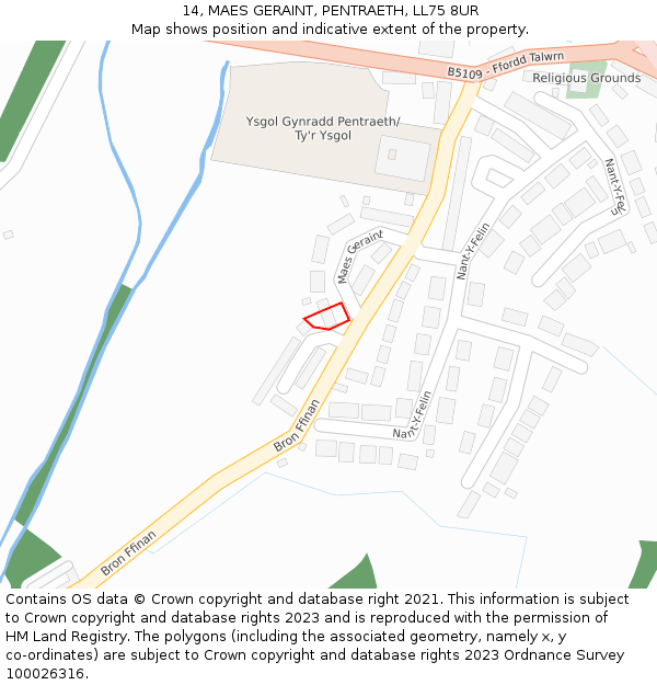 14, MAES GERAINT, PENTRAETH, LL75 8UR: Location map and indicative extent of plot