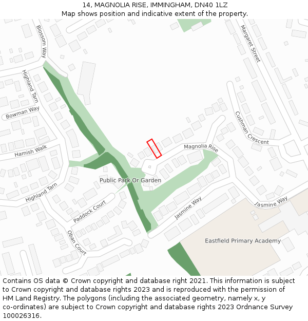 14, MAGNOLIA RISE, IMMINGHAM, DN40 1LZ: Location map and indicative extent of plot