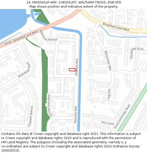 14, MAGNOLIA WAY, CHESHUNT, WALTHAM CROSS, EN8 0FD: Location map and indicative extent of plot
