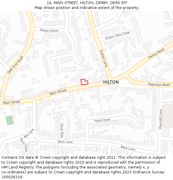 14, MAIN STREET, HILTON, DERBY, DE65 5FF: Location map and indicative extent of plot