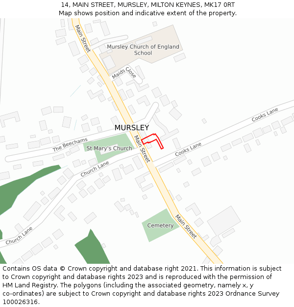 14, MAIN STREET, MURSLEY, MILTON KEYNES, MK17 0RT: Location map and indicative extent of plot