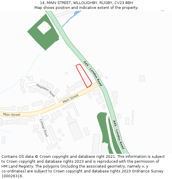 14, MAIN STREET, WILLOUGHBY, RUGBY, CV23 8BH: Location map and indicative extent of plot