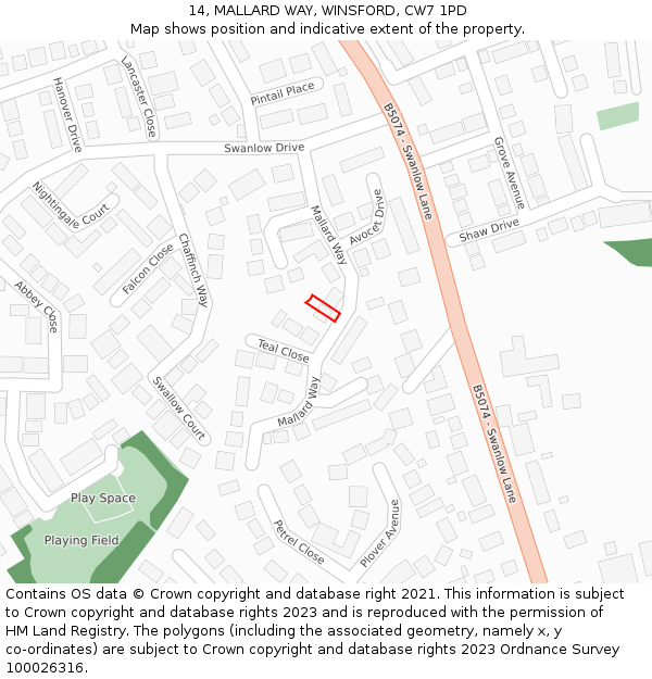 14, MALLARD WAY, WINSFORD, CW7 1PD: Location map and indicative extent of plot