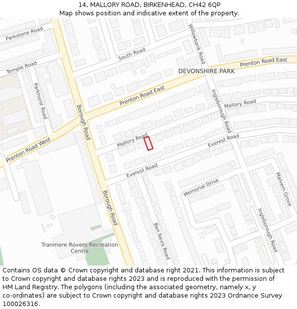 14, MALLORY ROAD, BIRKENHEAD, CH42 6QP: Location map and indicative extent of plot