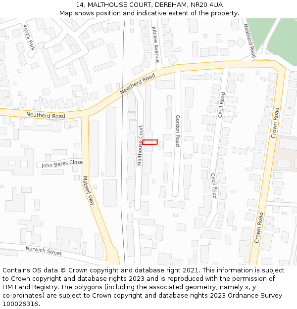 14, MALTHOUSE COURT, DEREHAM, NR20 4UA: Location map and indicative extent of plot