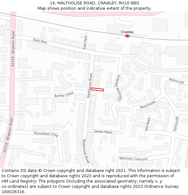 14, MALTHOUSE ROAD, CRAWLEY, RH10 6BG: Location map and indicative extent of plot