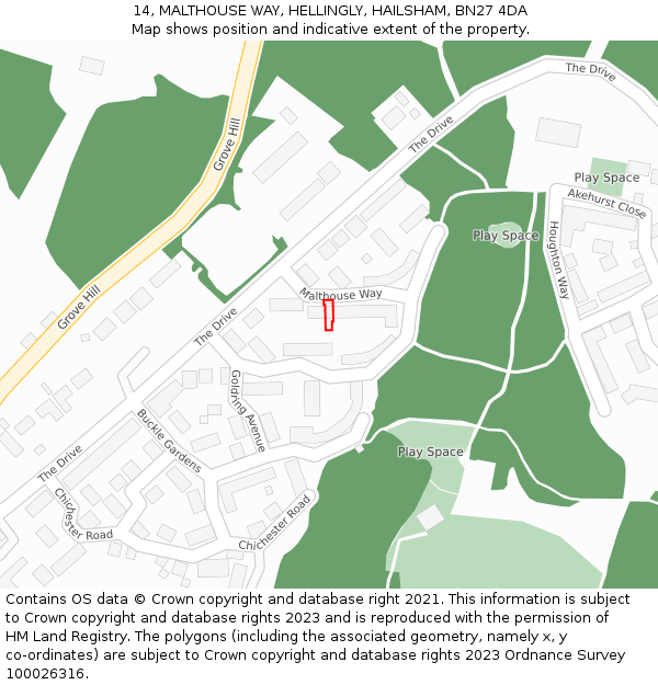 14, MALTHOUSE WAY, HELLINGLY, HAILSHAM, BN27 4DA: Location map and indicative extent of plot