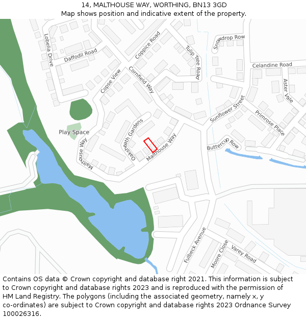 14, MALTHOUSE WAY, WORTHING, BN13 3GD: Location map and indicative extent of plot
