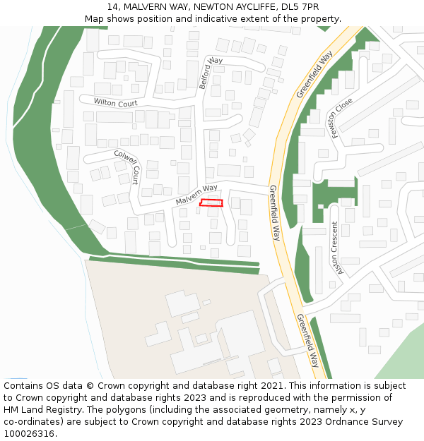 14, MALVERN WAY, NEWTON AYCLIFFE, DL5 7PR: Location map and indicative extent of plot