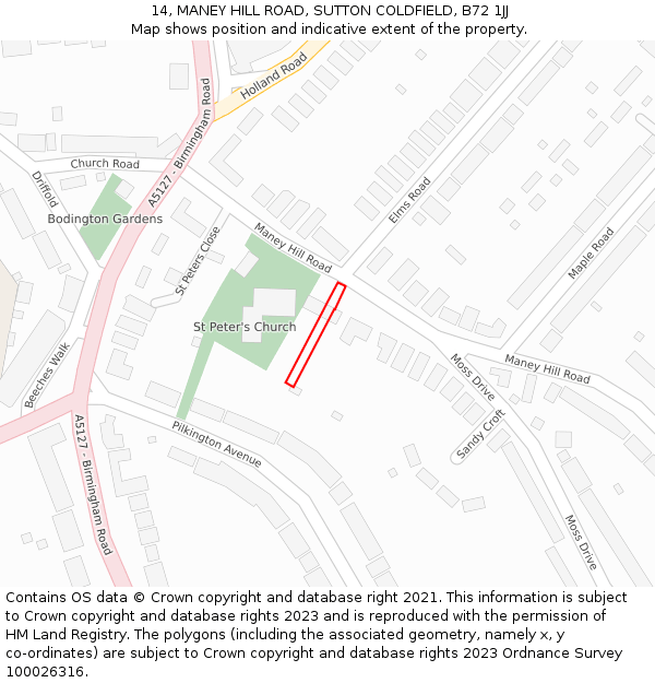 14, MANEY HILL ROAD, SUTTON COLDFIELD, B72 1JJ: Location map and indicative extent of plot