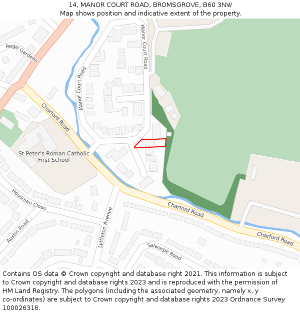 14, MANOR COURT ROAD, BROMSGROVE, B60 3NW: Location map and indicative extent of plot