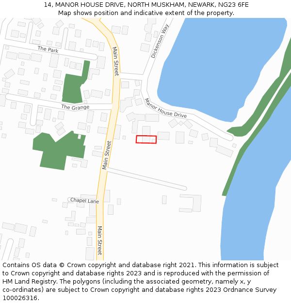 14, MANOR HOUSE DRIVE, NORTH MUSKHAM, NEWARK, NG23 6FE: Location map and indicative extent of plot