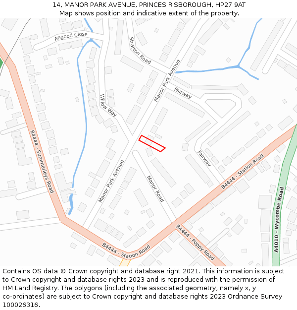 14, MANOR PARK AVENUE, PRINCES RISBOROUGH, HP27 9AT: Location map and indicative extent of plot