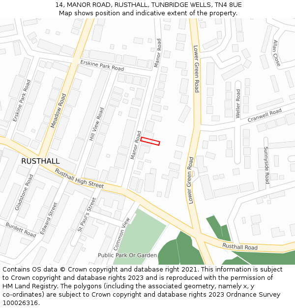 14, MANOR ROAD, RUSTHALL, TUNBRIDGE WELLS, TN4 8UE: Location map and indicative extent of plot