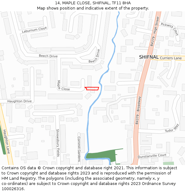 14, MAPLE CLOSE, SHIFNAL, TF11 8HA: Location map and indicative extent of plot