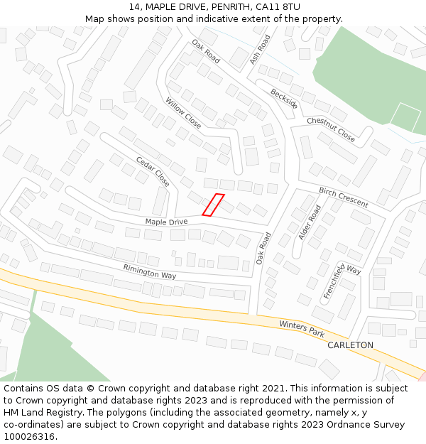 14, MAPLE DRIVE, PENRITH, CA11 8TU: Location map and indicative extent of plot