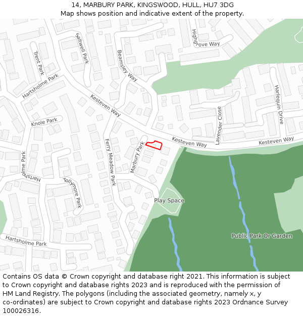 14, MARBURY PARK, KINGSWOOD, HULL, HU7 3DG: Location map and indicative extent of plot