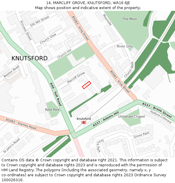 14, MARCLIFF GROVE, KNUTSFORD, WA16 6JE: Location map and indicative extent of plot