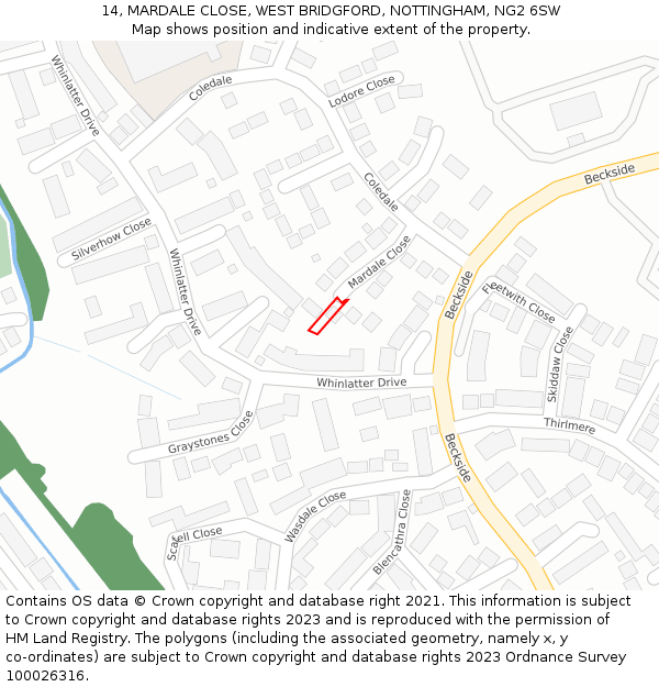 14, MARDALE CLOSE, WEST BRIDGFORD, NOTTINGHAM, NG2 6SW: Location map and indicative extent of plot