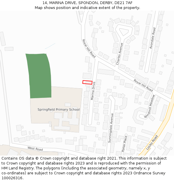 14, MARINA DRIVE, SPONDON, DERBY, DE21 7AF: Location map and indicative extent of plot