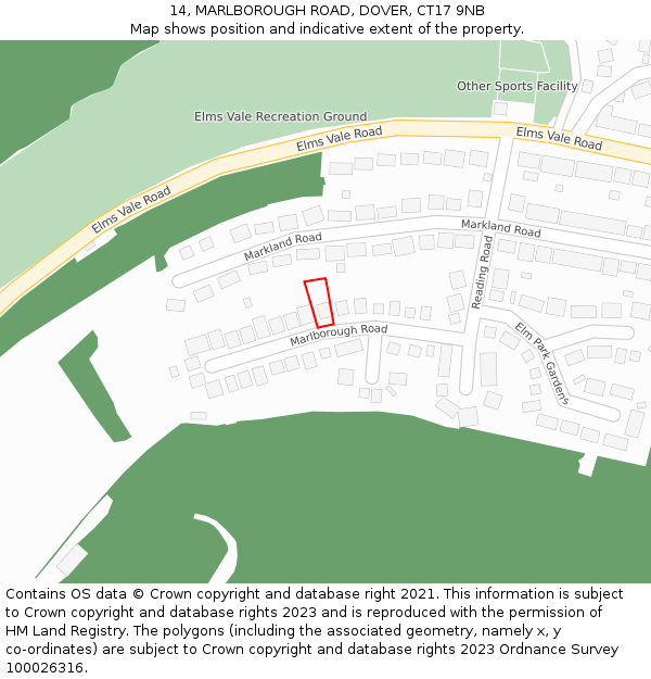 14, MARLBOROUGH ROAD, DOVER, CT17 9NB: Location map and indicative extent of plot