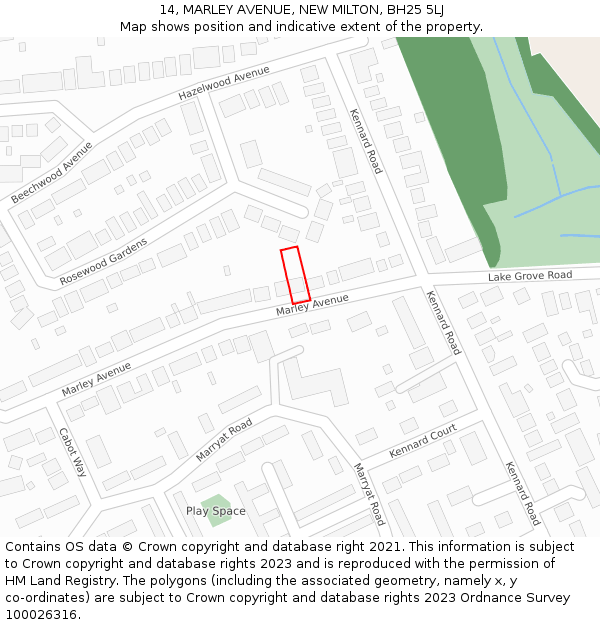 14, MARLEY AVENUE, NEW MILTON, BH25 5LJ: Location map and indicative extent of plot