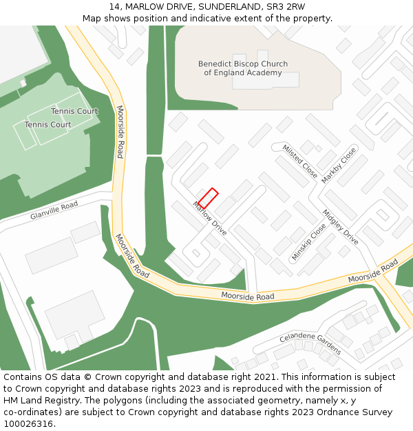 14, MARLOW DRIVE, SUNDERLAND, SR3 2RW: Location map and indicative extent of plot