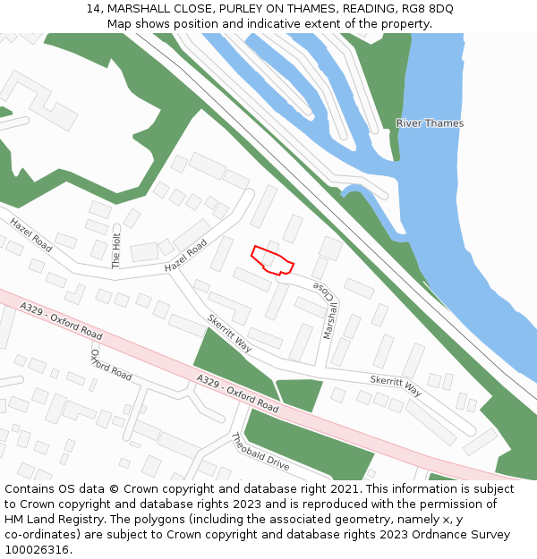 14, MARSHALL CLOSE, PURLEY ON THAMES, READING, RG8 8DQ: Location map and indicative extent of plot