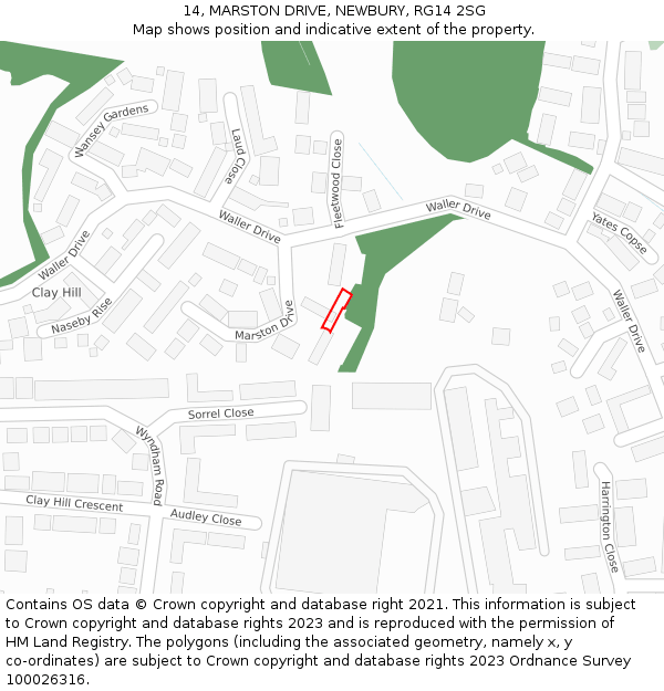 14, MARSTON DRIVE, NEWBURY, RG14 2SG: Location map and indicative extent of plot