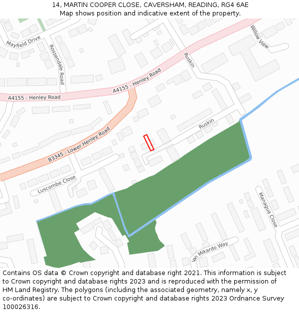 14, MARTIN COOPER CLOSE, CAVERSHAM, READING, RG4 6AE: Location map and indicative extent of plot