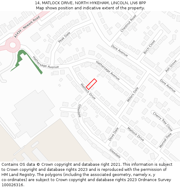 14, MATLOCK DRIVE, NORTH HYKEHAM, LINCOLN, LN6 8PP: Location map and indicative extent of plot